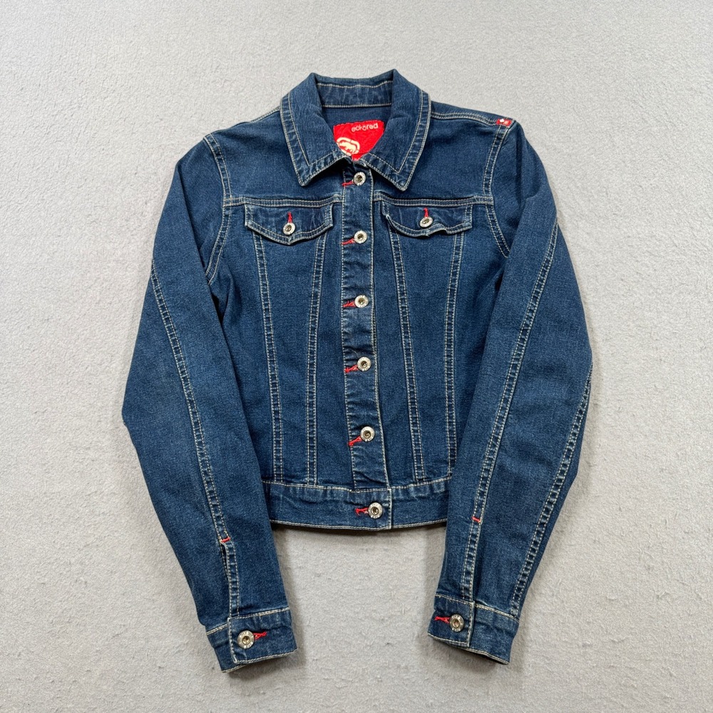 Ecko Red Jacket Women's Small Dark Blue Trucker Button Down Western Classic Y2K